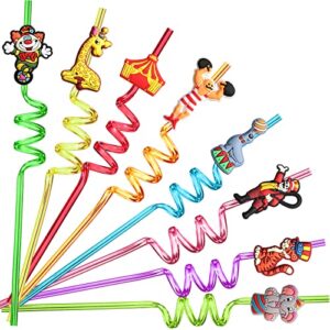 24 circus party favors drinking straws for circus carnival party supplies with 2 pcs straws cleaning brush