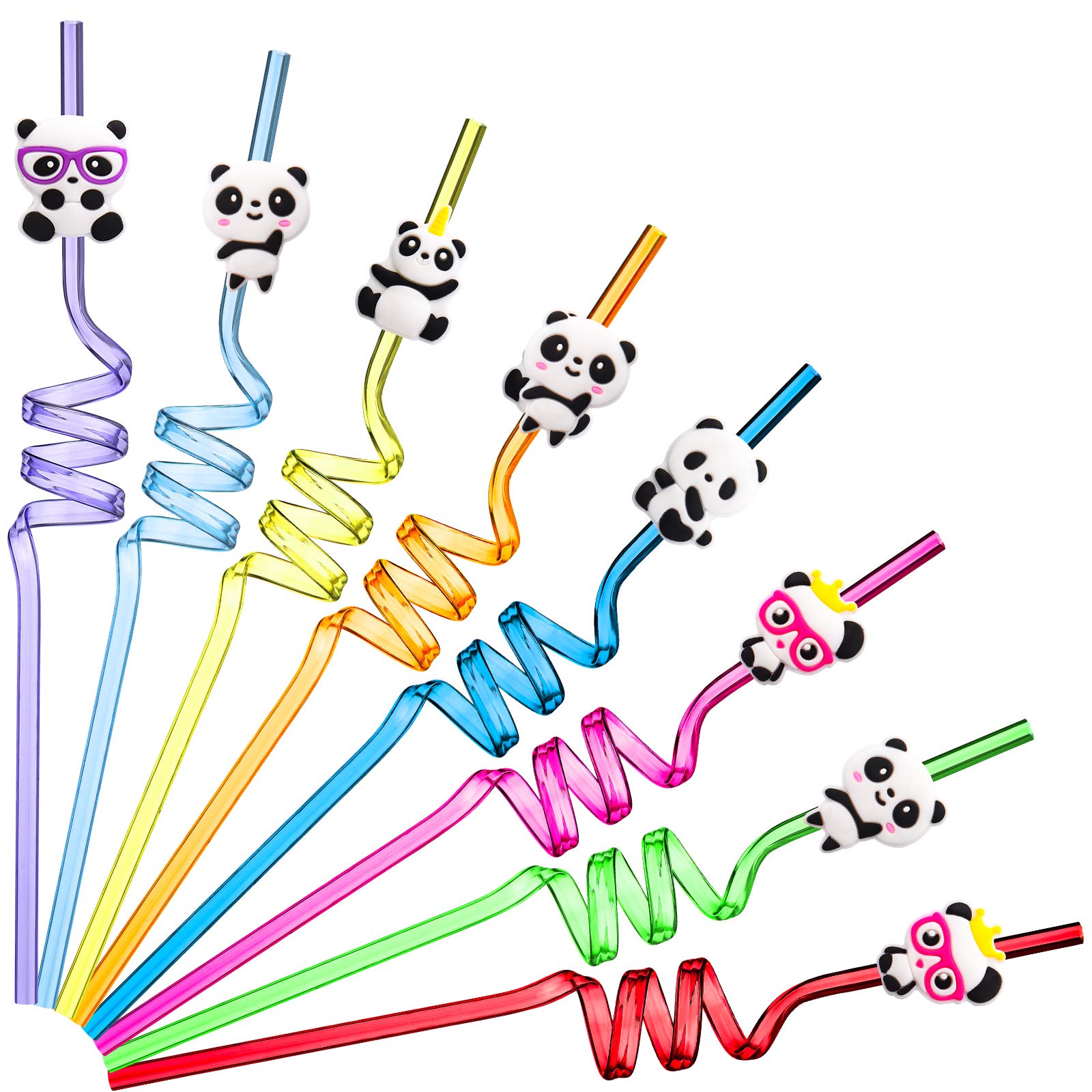 24 Pieces Panda Drinking Straws Reusable Panda Theme Straws Plastic Panda Drinking Straws for Birthday Party Bar Wedding Party Favors Supplies