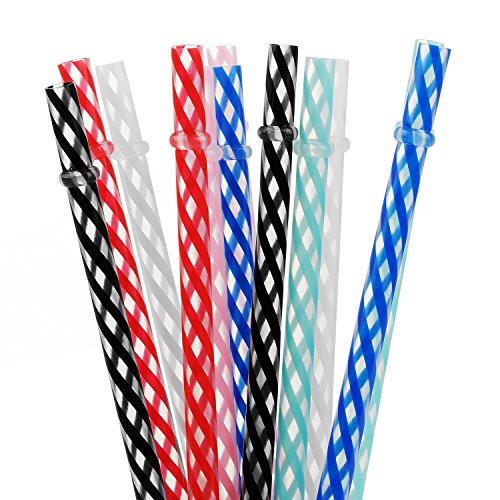 ALINK 10.5" Long Reusable Hard Plastic Straws, Tumblers Replacement Drinking Straws for 32 oz & 20 oz Yeti, RTIC, Mason Jar, Tervis Tumblers, Set of 12 with Cleaning Brush