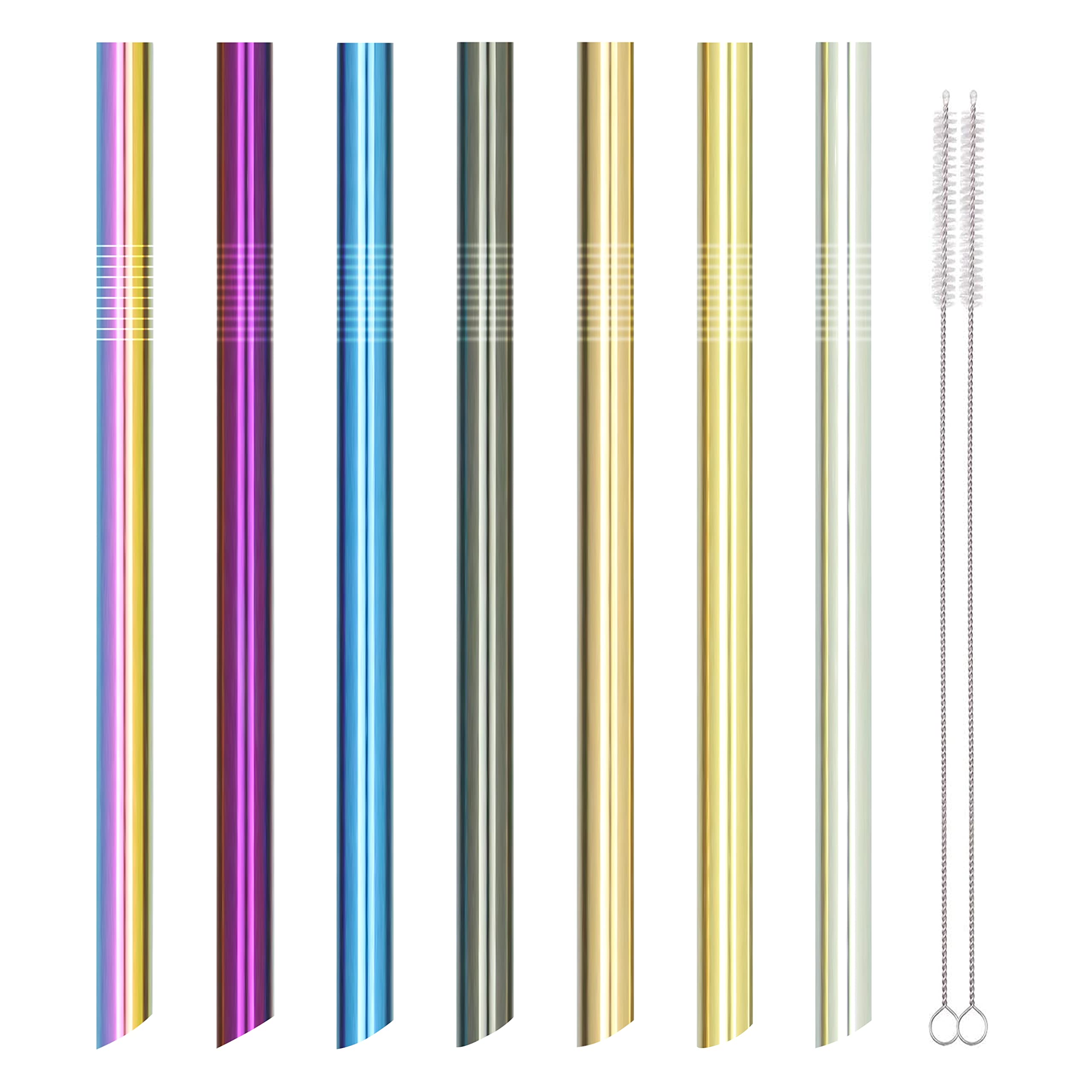 ESSBES Reusable Metal Boba Smoothies Drinking Straws 0.5'' Extra Wide for Bubble Tea Milkshakes Jumbo Drinks 7 PCS