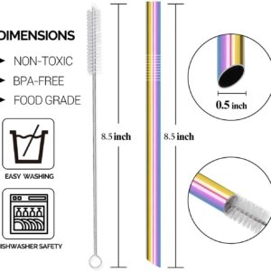 ESSBES Reusable Metal Boba Smoothies Drinking Straws 0.5'' Extra Wide for Bubble Tea Milkshakes Jumbo Drinks 7 PCS