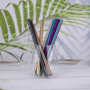 ESSBES Reusable Metal Boba Smoothies Drinking Straws 0.5'' Extra Wide for Bubble Tea Milkshakes Jumbo Drinks 7 PCS