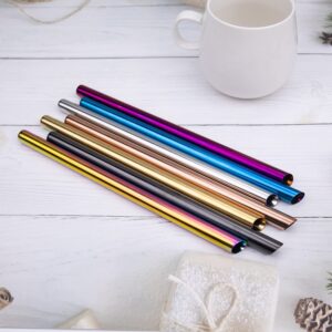 ESSBES Reusable Metal Boba Smoothies Drinking Straws 0.5'' Extra Wide for Bubble Tea Milkshakes Jumbo Drinks 7 PCS