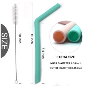 Senneny Set of 12 Silicone Drinking Straws for 30oz and 20oz - Reusable Silicone Straws BPA Free Extra Long with Cleaning Brushes- 12 Bent- 8mm diameter