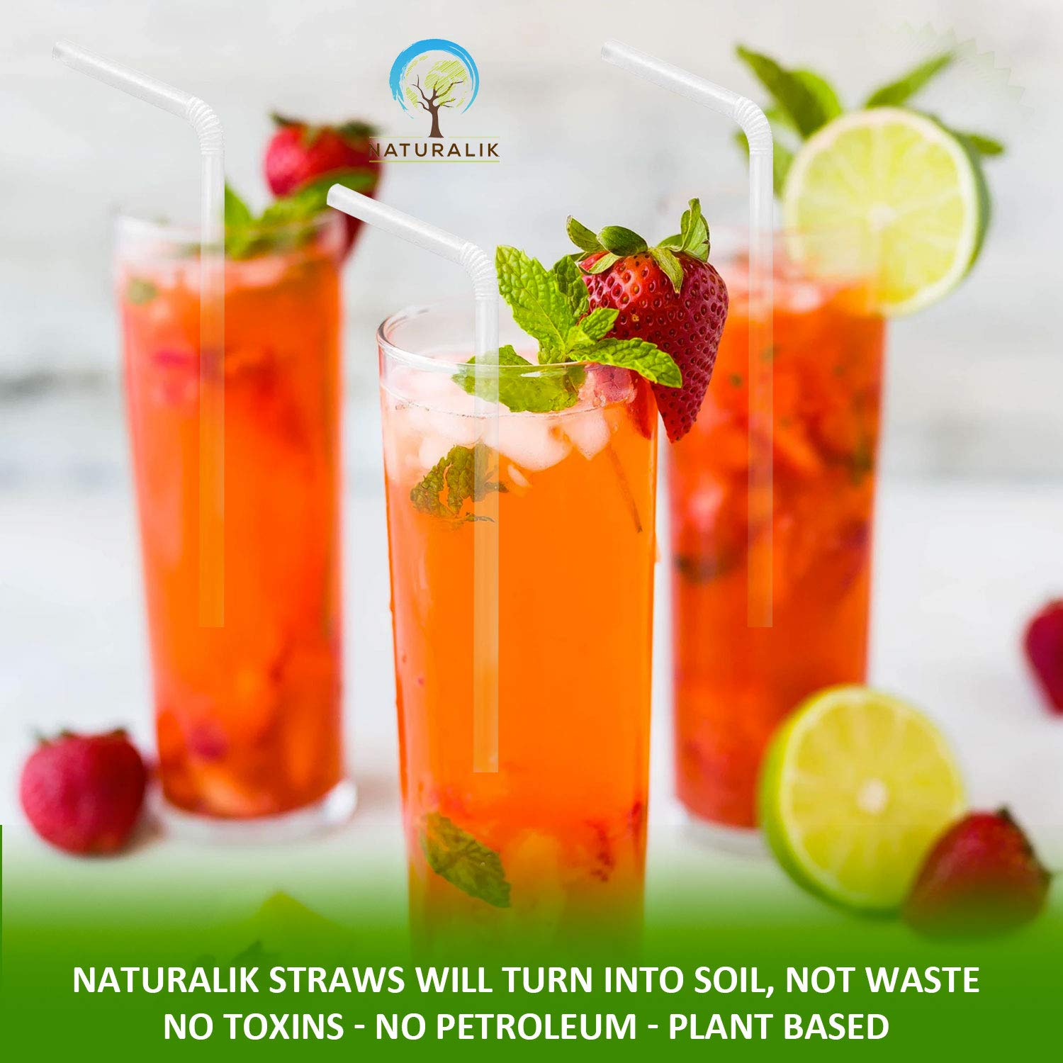 Naturalik 250 Pack Biodegradable Plant Based Straws- 9" Long Straws- 100% Compostable- Flexible Straws Eco-Friendly- Plastic Free Drinking Straws- Bendy Straws for Smoothies, Party Decorations (PLA)