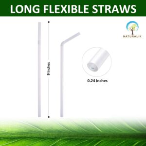 Naturalik 250 Pack Biodegradable Plant Based Straws- 9" Long Straws- 100% Compostable- Flexible Straws Eco-Friendly- Plastic Free Drinking Straws- Bendy Straws for Smoothies, Party Decorations (PLA)