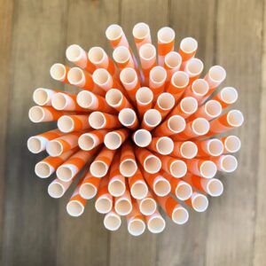 Striped Paper Straws - Party Supply - Orange and White - 7.75 Inches - 50 Pack - Outside the Box Papers Brand