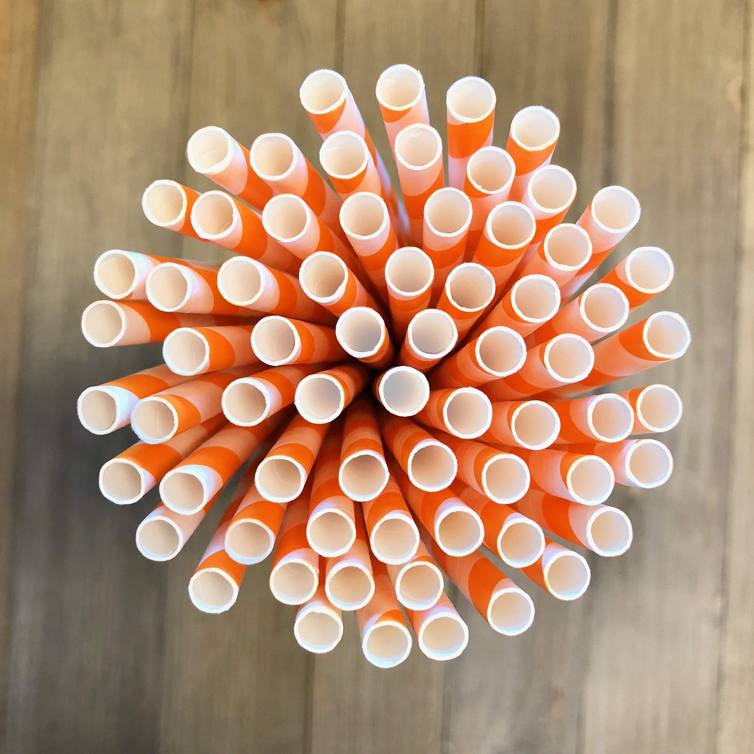 Striped Paper Straws - Party Supply - Orange and White - 7.75 Inches - 50 Pack - Outside the Box Papers Brand