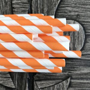 Striped Paper Straws - Party Supply - Orange and White - 7.75 Inches - 50 Pack - Outside the Box Papers Brand