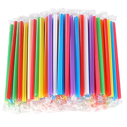 [100 Pcs] Boba Smoothie Individually Wrapped Straws - Jumbo Large Plastic Disposable Bubble Tea Milkshake Colorful Drinking Straws(8.2" long and 0.43" Diameter)