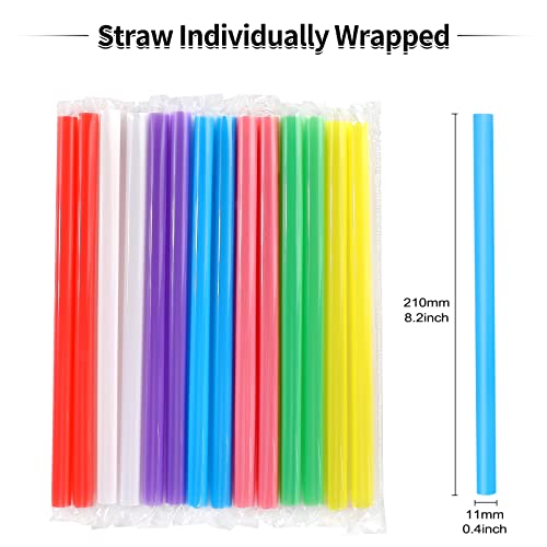 [100 Pcs] Boba Smoothie Individually Wrapped Straws - Jumbo Large Plastic Disposable Bubble Tea Milkshake Colorful Drinking Straws(8.2" long and 0.43" Diameter)