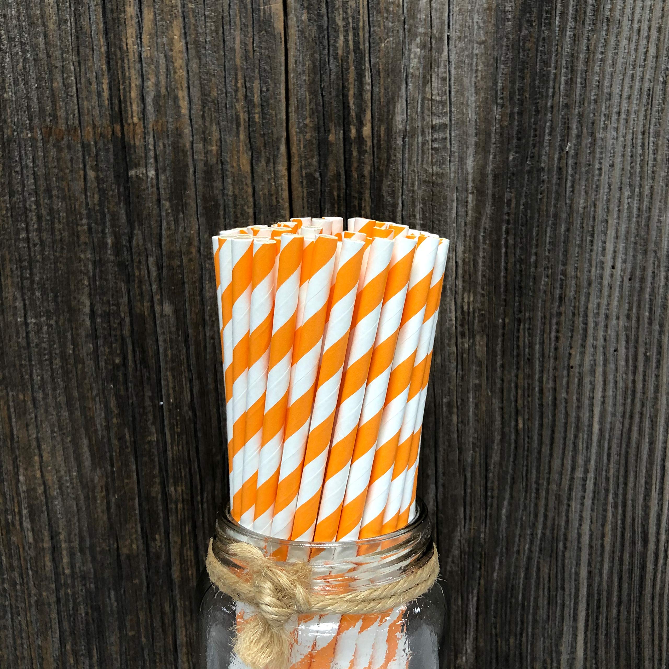 Striped Paper Straws - Party Supply - Orange and White - 7.75 Inches - 50 Pack - Outside the Box Papers Brand