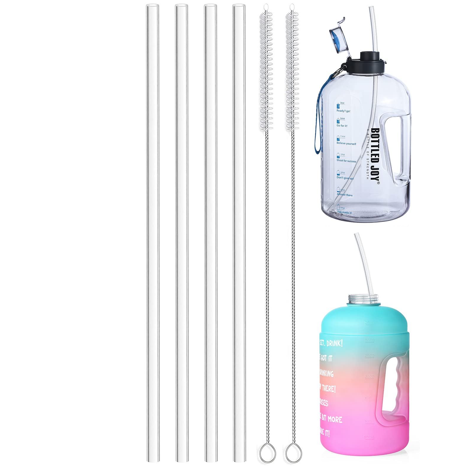 ALINK 15 inch Extra Long Reusable Clear Silicone Straws, 4-Pack Flexible Straws for Stanley 40 oz Tumbler, 1 Gallon Water Bottle, Wine Bottle, 128 64 oz Tumbler with Brush