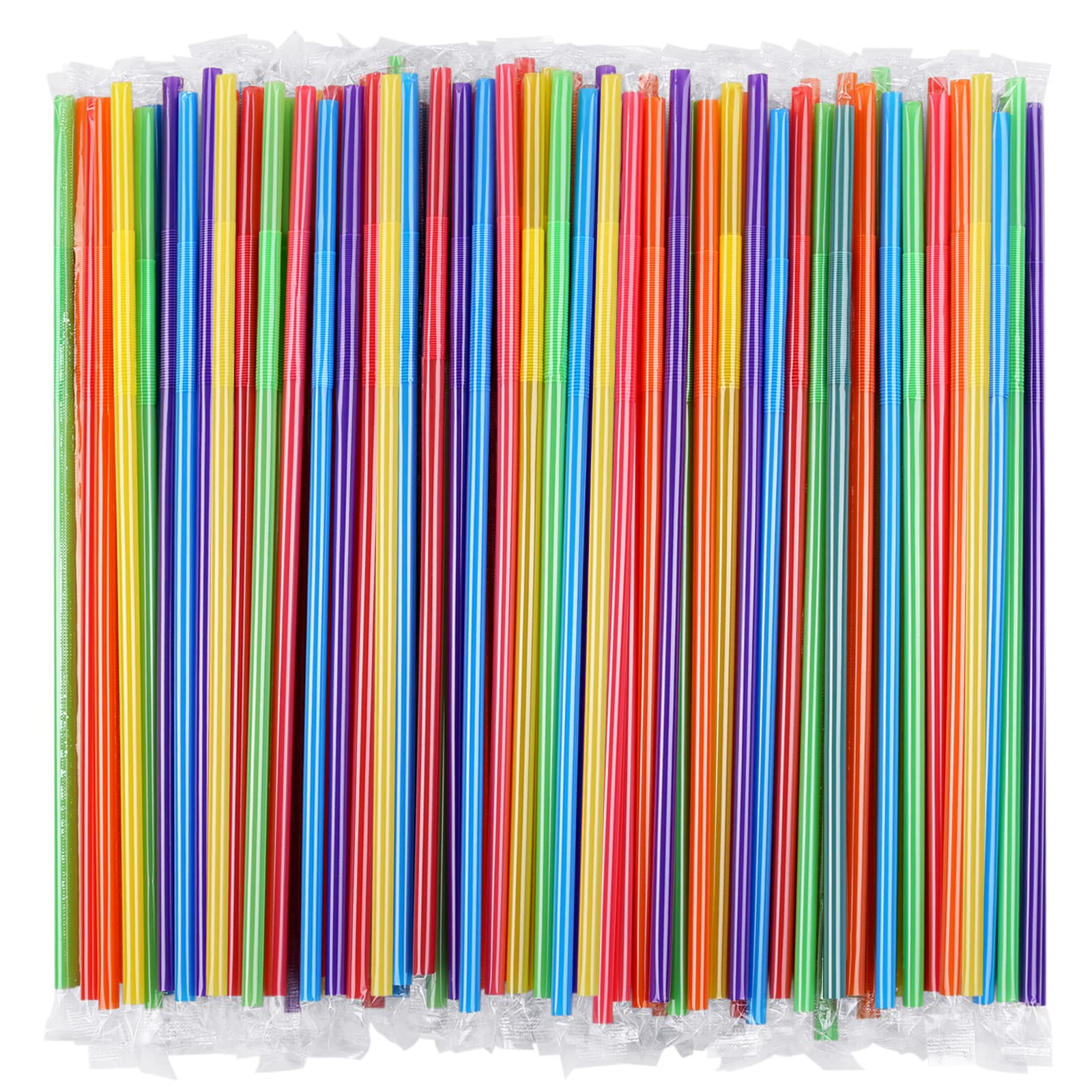 [Individually Wrapped] 200 Pcs Colorful Flexible Plastic Straws, Disposable Bendy Straws, 10.2" Long and 0.23'' Diameter, BPA-Free