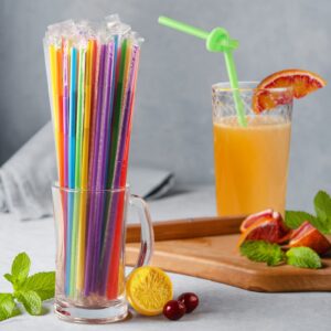 [Individually Wrapped] 200 Pcs Colorful Flexible Plastic Straws, Disposable Bendy Straws, 10.2" Long and 0.23'' Diameter, BPA-Free