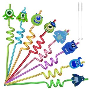 24pcs monsters inc birthday party supplies reusable drinking straws,8 designs monsters inc party favors with 2 cleaning brush