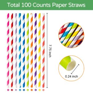 PakTalk [100 Pack] Party Straws Disposable 7.75" x0.24" Red and White Biodegradable Paper Drinking Straw for Cocktail, Milkshake, Coffee, Lemonade (0.24" x 7.75", Red)