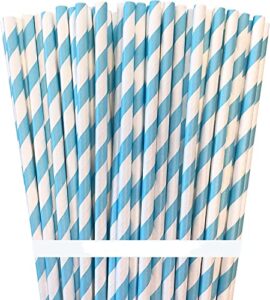 shuiniba biodegradable striped paper straws,paper drinking straws for party, events and crafts,baby shower decorations 7.75 inches,100 packs - light blue white - striped