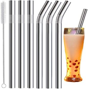 vinaco stainless steel boba straws, 0.5'' extra wide reusable metal drinking straws for milkshakes, bubble tea, smoothie, set of 6 jumbo drinks with 1 cleaning brush