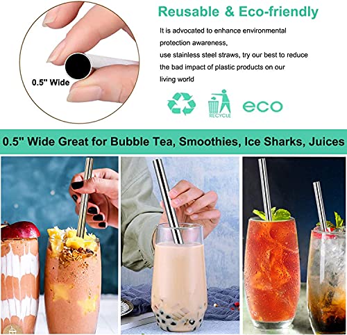 Vinaco Stainless Steel Boba Straws, 0.5'' Extra Wide Reusable Metal Drinking Straws for Milkshakes, Bubble Tea, Smoothie, Set of 6 Jumbo Drinks with 1 Cleaning Brush