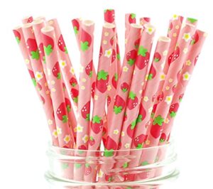 strawberry party straws (25 pack) - great for strawberry shortcake birthday party supplies, bbq summer party supplies, pink strawberries paper straws, berry sweet party