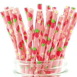 Strawberry Party Straws (25 Pack) - Great for Strawberry Shortcake Birthday Party Supplies, BBQ Summer Party Supplies, Pink Strawberries Paper Straws, Berry Sweet Party