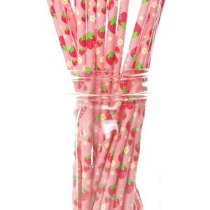 Strawberry Party Straws (25 Pack) - Great for Strawberry Shortcake Birthday Party Supplies, BBQ Summer Party Supplies, Pink Strawberries Paper Straws, Berry Sweet Party