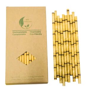 yellow bamboo drinking paper straws to replace plastic straws, 100 count 100% organic environmentally friendly bamboo straws