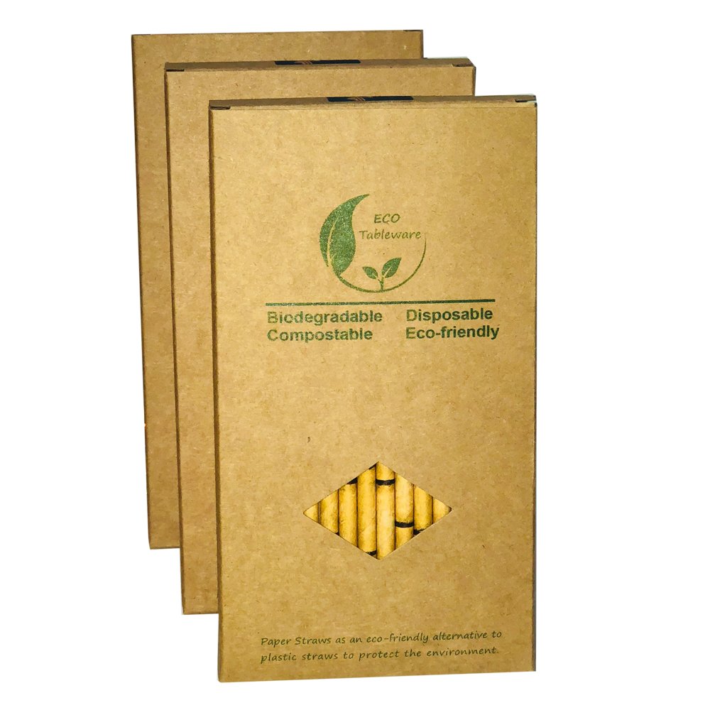 Yellow Bamboo Drinking Paper Straws To Replace Plastic Straws, 100 Count 100% Organic Environmentally Friendly Bamboo Straws