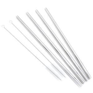 gfdesign big drinking straws reusable 12" extra long 9mm extra wide sus 304 food-grade 18/8 stainless steel - set of 4 with 2 cleaning brushes - straight