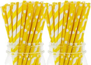 party on tap yellow straws - 150 pack of lemonade stand supplies or lemonade party decorations - yellow and white straws
