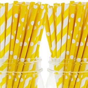 Party On Tap Yellow Straws - 150 Pack Of Lemonade Stand Supplies Or Lemonade Party Decorations - Yellow And White Straws