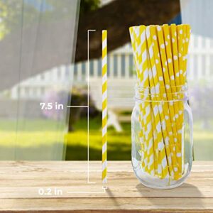 Party On Tap Yellow Straws - 150 Pack Of Lemonade Stand Supplies Or Lemonade Party Decorations - Yellow And White Straws