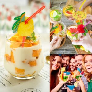 100 Pcs Disposable Straws Fruit Straws Umbrella Straws Party Table Decor Tropical Drinks for Cocktail Soft Drinks Hawaiian Luau Party Supply (50 Fruit + 50 Umbrella Straws)