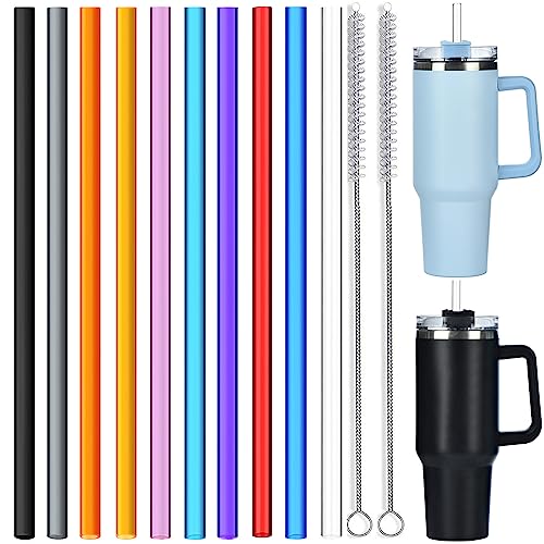 ALINK 10 Pack Colorful Replacement Straws for Stanley 40 oz 30 oz Tumbler, 12 in Long Reusable Plastic Straws for Stanley Cup Accessories, Half Gallon Jug, Plus 2 Cleaning Brush