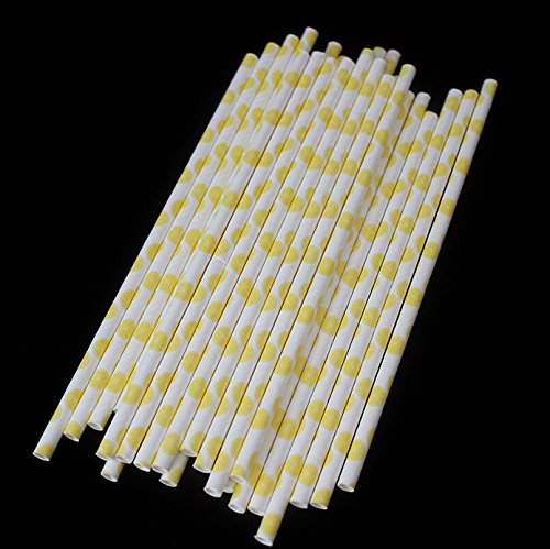 50-Pack Biodegradable Paper Drinking Straws for Party Supplies Bridal/Baby Shower Wedding Decorations, Bulk Paper Straws for Juices, Shakes, Smoothies, Lemon Theme