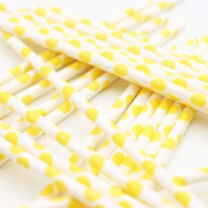 50-Pack Biodegradable Paper Drinking Straws for Party Supplies Bridal/Baby Shower Wedding Decorations, Bulk Paper Straws for Juices, Shakes, Smoothies, Lemon Theme