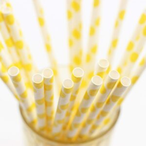 50-Pack Biodegradable Paper Drinking Straws for Party Supplies Bridal/Baby Shower Wedding Decorations, Bulk Paper Straws for Juices, Shakes, Smoothies, Lemon Theme