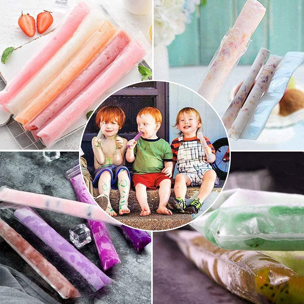 Ucio 100 Pcs Drink Pouches with 100 Straws, Juice Pouches with 30Pcs Disposable Freezable Ice Popsicle Mold Bags, Drink Pouches for Adults and Kids, Clear Pouch for Cold & Hot Drinks (100Pcs)