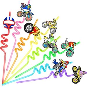 dirt bike drinking straws 24 pcs motorcycle party favors with 2 cleaning brush motocross racing birthday party supplies bmx party decorations for kids