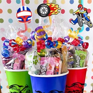 Dirt Bike Drinking Straws 24 PCS Motorcycle Party Favors with 2 Cleaning Brush Motocross Racing Birthday Party Supplies BMX Party Decorations for Kids