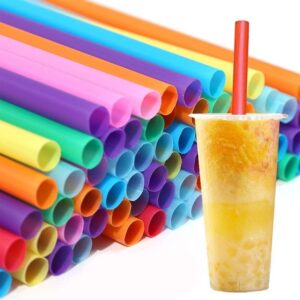 100pcs jumbo smoothie straws,(0.4" diameter x8.3"long) colorful disposable plastic large wide-mouthed straw
