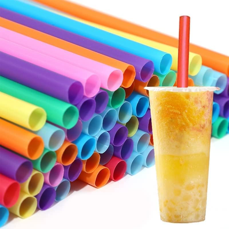 100PCS Jumbo Smoothie Straws,(0.4" Diameter X8.3"Long) Colorful Disposable Plastic Large Wide-mouthed Straw