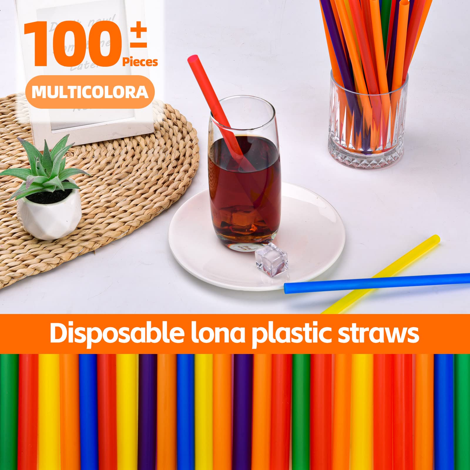 100PCS Jumbo Smoothie Straws,(0.4" Diameter X8.3"Long) Colorful Disposable Plastic Large Wide-mouthed Straw