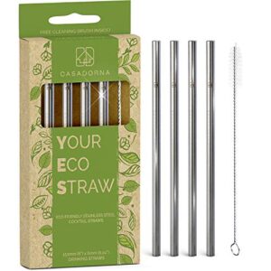 stainless steel reusable drinking straws 6" short & safer straws, coffee, bar, cocktail glasses, half pint jars, ecologically friendly, set of 4 metal straws with brush