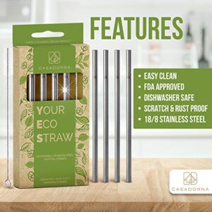 Stainless Steel Reusable Drinking Straws 6" Short & Safer Straws, Coffee, Bar, Cocktail Glasses, Half Pint Jars, Ecologically Friendly, Set of 4 Metal Straws with Brush