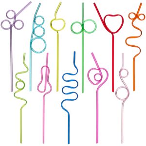 33 pcs crazy straws,11 different designs colorful loop straws,10'' reusable plastic silly straws for kids,silly colorful drinking straws,fun varied twists straws for kids,birthday party supplies