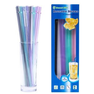 17 packs - two wides 10.5inch plastic straws reusable,long straws for tumbler/smoothies/milkshakes, straws cleaner, unbreakable bpa free hard plastic straws with cleaning brush, kids straws
