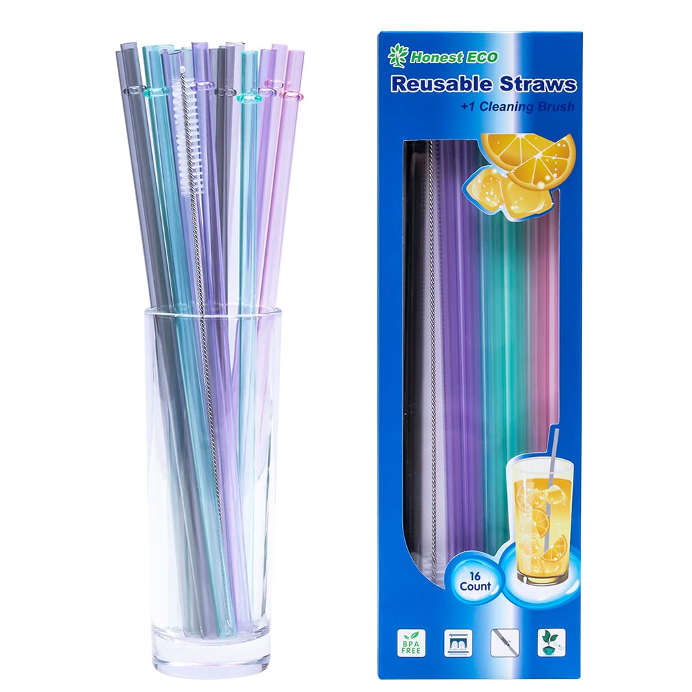 17 Packs - Two Wides 10.5inch Plastic Straws Reusable,Long straws for Tumbler/Smoothies/Milkshakes, Straws cleaner, unbreakable BPA free Hard Plastic Straws with Cleaning Brush, Kids Straws