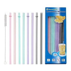 17 Packs - Two Wides 10.5inch Plastic Straws Reusable,Long straws for Tumbler/Smoothies/Milkshakes, Straws cleaner, unbreakable BPA free Hard Plastic Straws with Cleaning Brush, Kids Straws